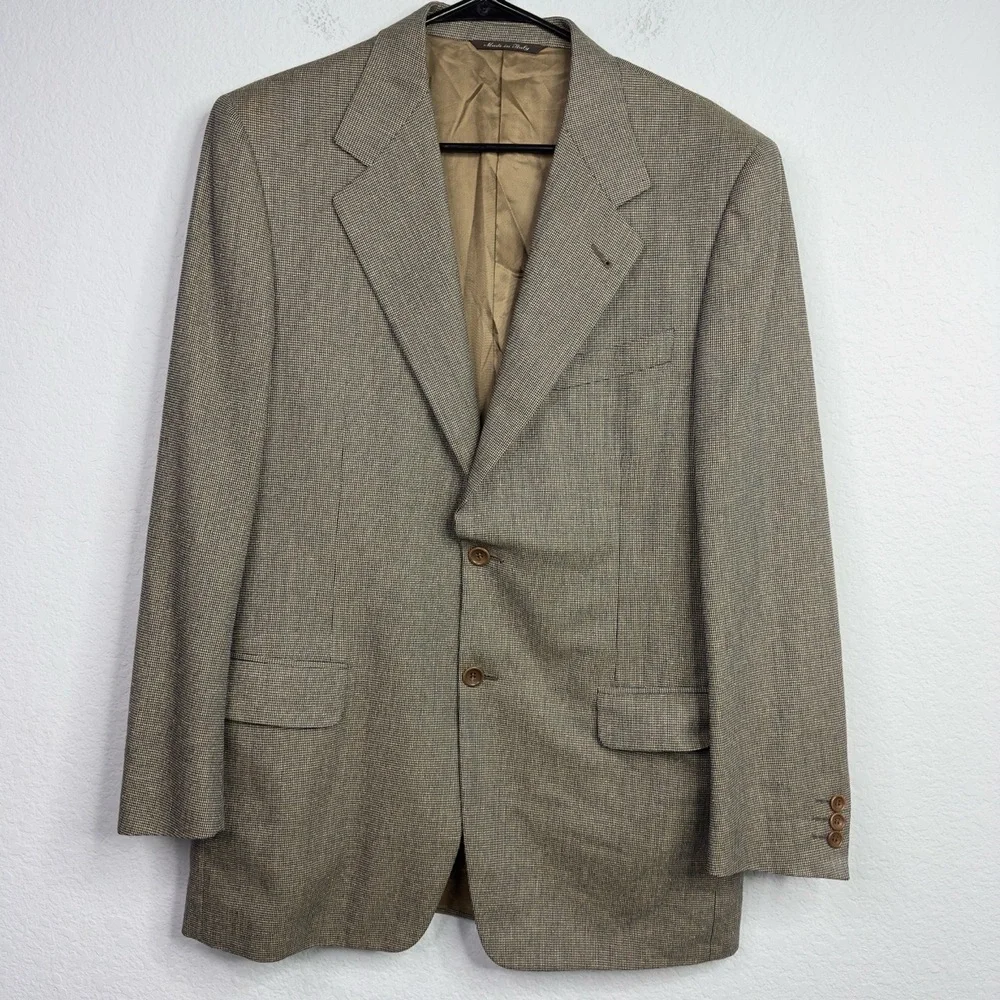 Canali Proposta Blazer Men 48R Brown Silk Wool Plaid 2 Button Career Suit Jacket